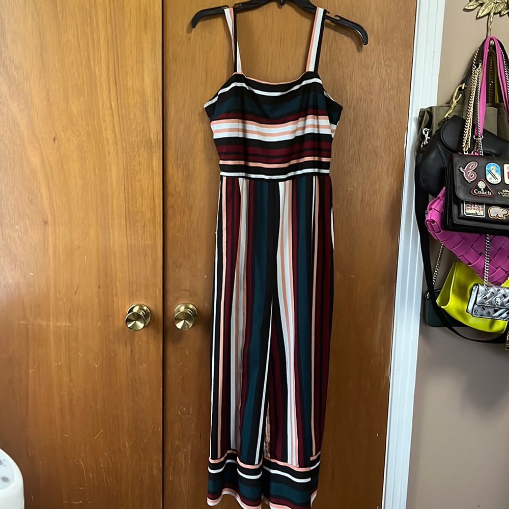 Multicolored striped midi jumpsuit sized Large
